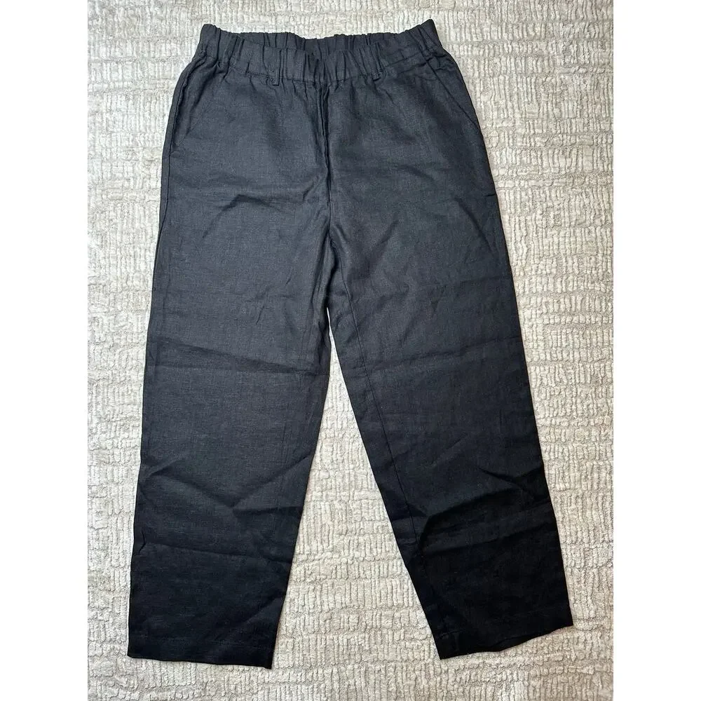 Quince Black Linen Straight Leg Pants